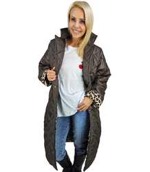 Women's long transitional quilted warm camouflage coat BIANCA