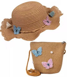 A charming set of hat butterflies flowers + handbag