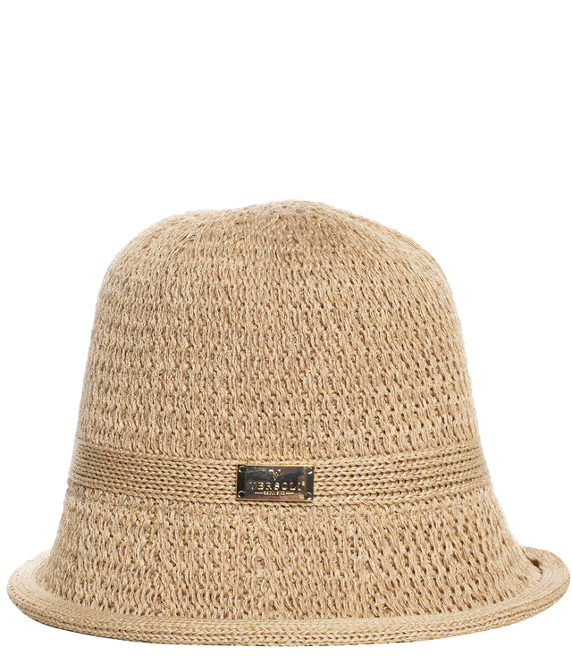 Braided straw hat BUCKET HAT with a decorative plate