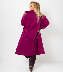 Women's long oversize coat with decorative belt KASIA