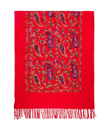 Women's scarf with embroidered pattern and tassels