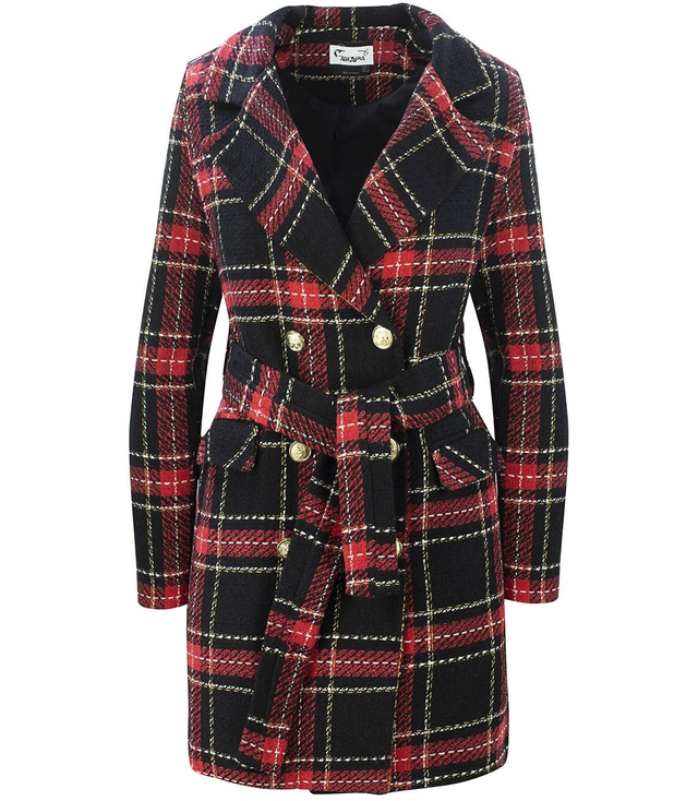 Płaszcz dwurzędowy w kratę klasyczny TWEED