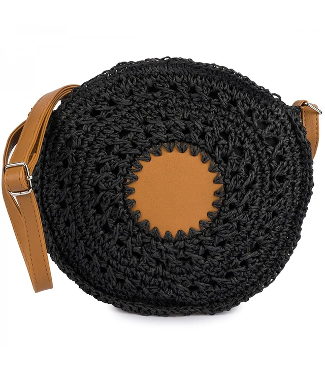 Round braided boho handbag with long strap