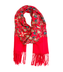 Women's scarf with embroidered pattern and tassels