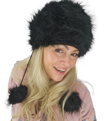 Fluffy winter beanie with pom-poms on strings