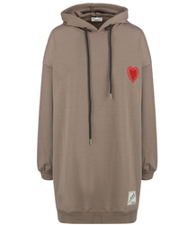 Long oversize dress sweatshirt with hood and heart patch LILLY