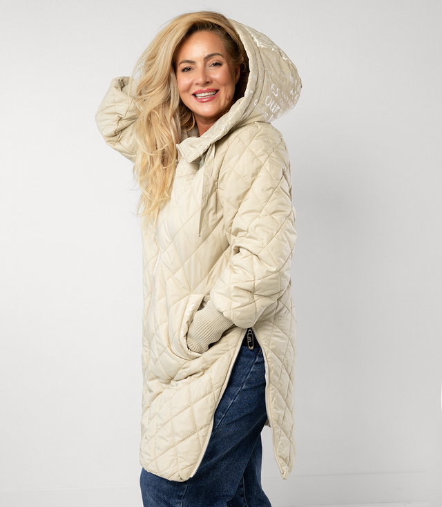 Long winter jacket with decorative hood LUNA
