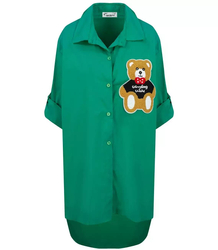 Long shirtdress shirt tunic with a teddy bear