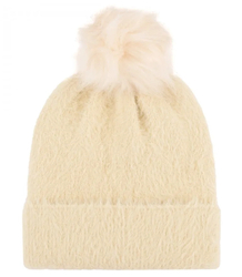 Warm fluffy women's cap with pom-pom autumn winter hat 