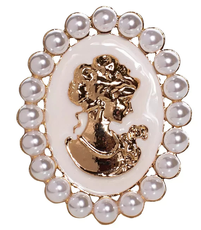 Elegant decorative brooch cameo woman pearls