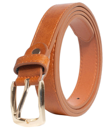 Smooth women's eco leather belt with gold buckle 2.3 cm