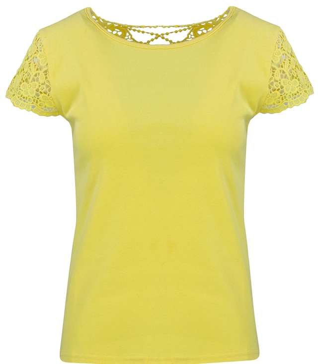 Short-sleeved T-shirt blouse decorated with lace LUIZA
