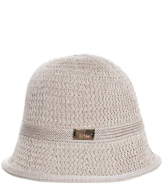 Braided straw hat BUCKET HAT with a decorative plate