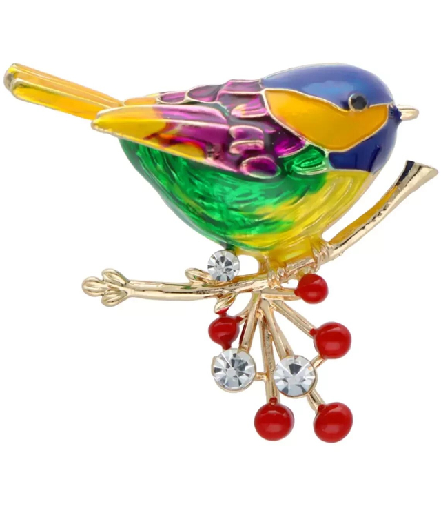 Bird brooch with beautiful multicolored crystals