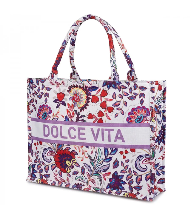 Large colorful shopper bag with DOLCE VITA lettering