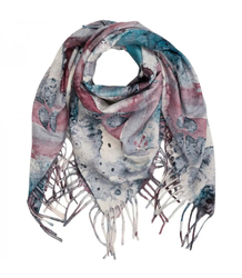 Women's scarf with watercolor delicate pattern and tassels