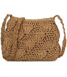 Braided boho handbag with long strap shell pattern