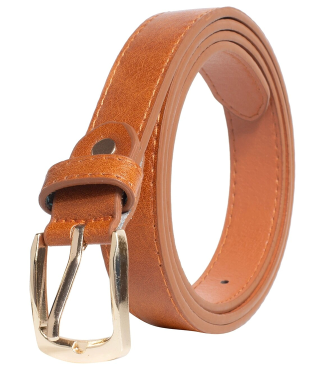 Smooth women's eco leather belt with gold buckle 2.3 cm