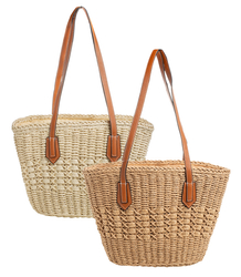 Medium basket, summer bag, stiff handbag, woven eco-leather handles