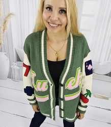 Short cardigan sweater with patches LUCKY 