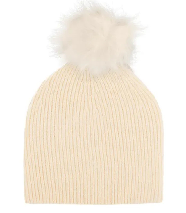 Warm women's beanie with pompon winter autumn ribbed monochrome hat