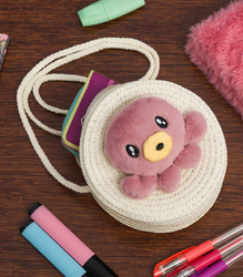 Children's Straw Bag with Plush Octopus 