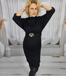 Knitted midi dress with belt and bat sleeves ALENA