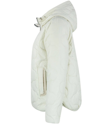 Short quilted transitional jacket with stand-up collar