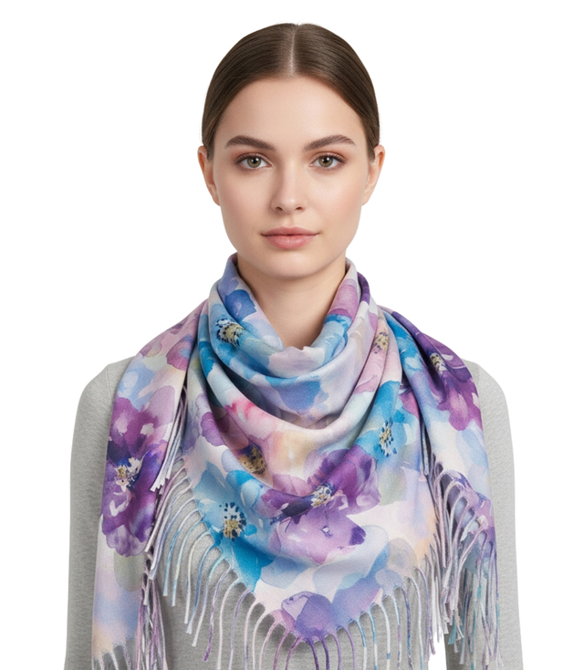 Floral women's scarf shawl with tassels