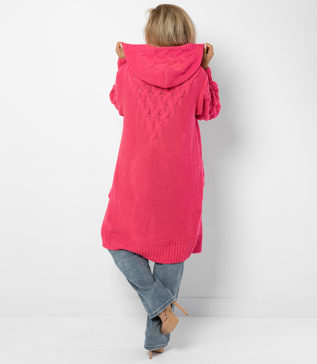 Cardigan Long Chunky Braid Wool Sweater