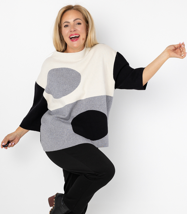 Elegant sweater with half turtleneck and geometric pattern DOT ART