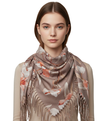 Elegant floral shawl scarf with tassels