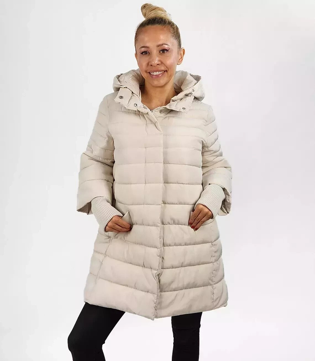 Warm quilted jacket with a drawstring hood and sleeves