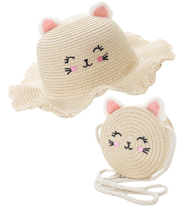 Cute set of hat with cat's face + handbag