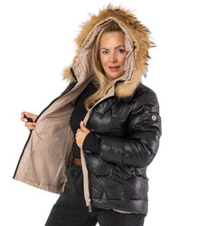 Quilted winter jacket with hood decorated with fur ARIA PUFF PLUS SIZE