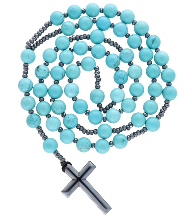 Rosary Necklace Pendant Turquoise Adjustable Length