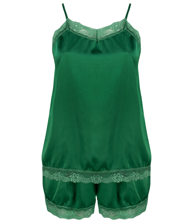 Satin pajama set with lace shorts top petticoat