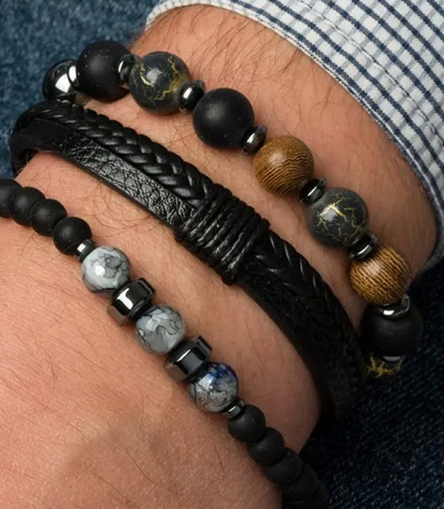Set of men's bracelets natural stone