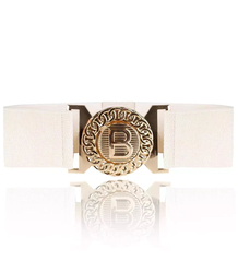 Women's wide elastic belt with gold buckle