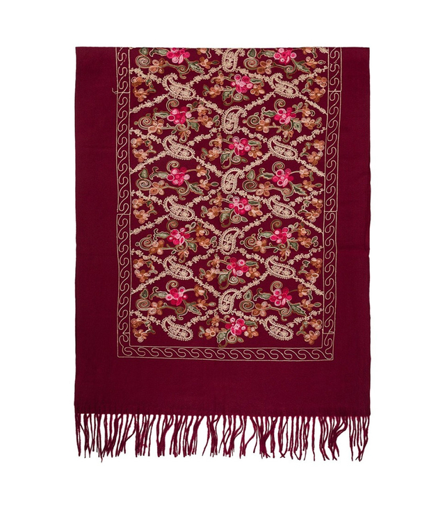 Women's folklore scarf with flower motif and tassels