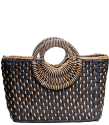 Large basket summer bag purse braided two-color bag