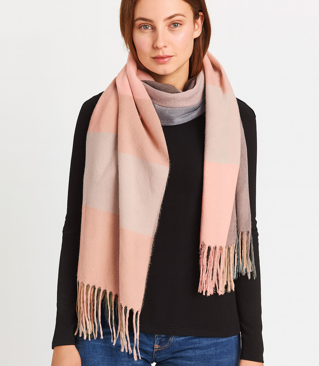 Women's checkered fringed scarf 190x80