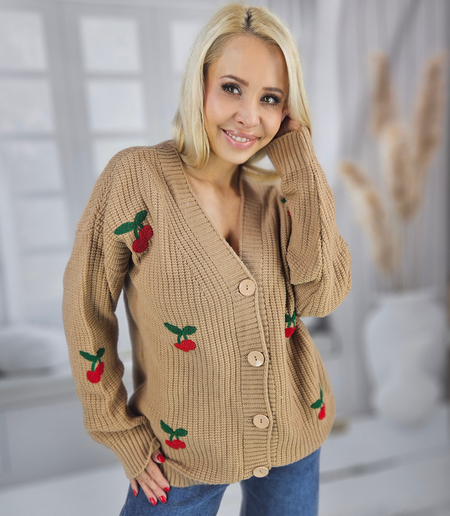 Warm and cozy women's sweater with cherries in autumn LARAMIE