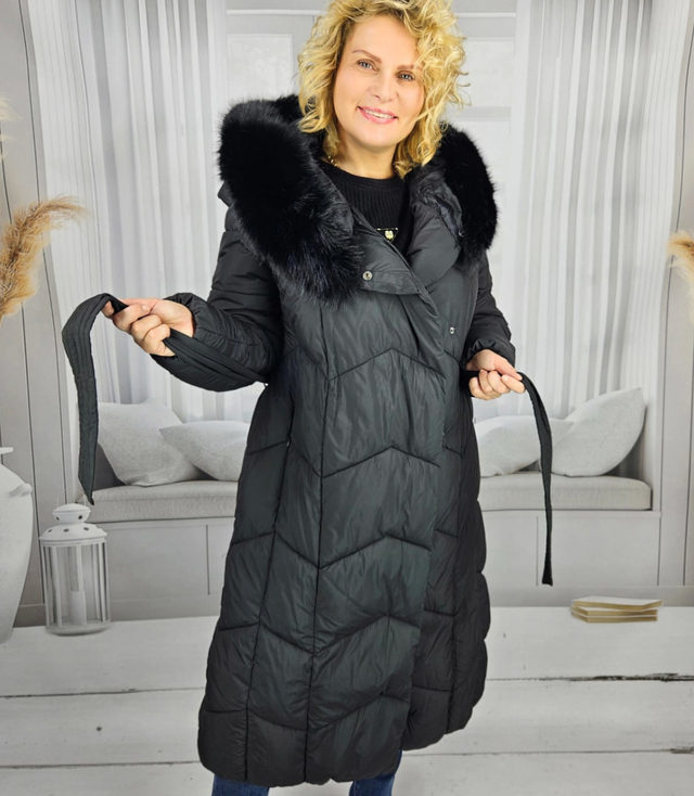 Long quilted winter warm coat with hood KELLY