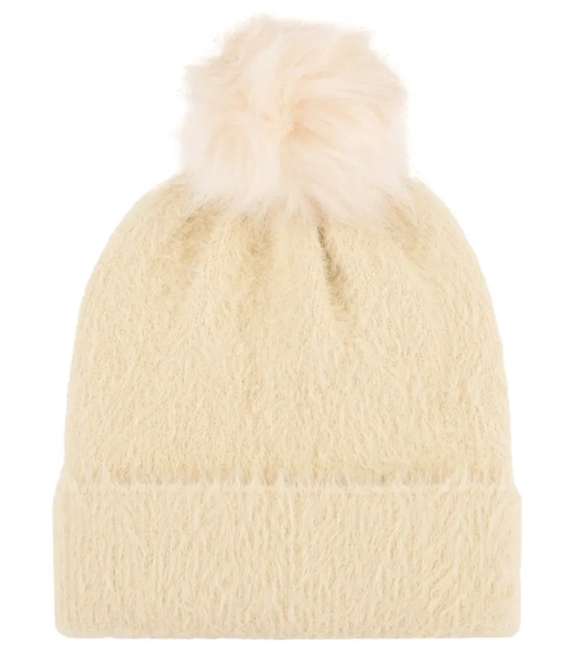 Warm fluffy women's cap with pom-pom autumn winter hat 