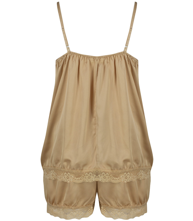 Satin pajama set with lace shorts top petticoat