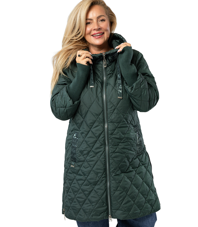 Long winter jacket with decorative hood LUNA