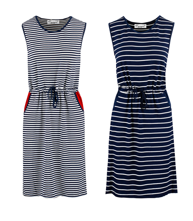 SUNNY nautical striped midi dress with a tie at the waist