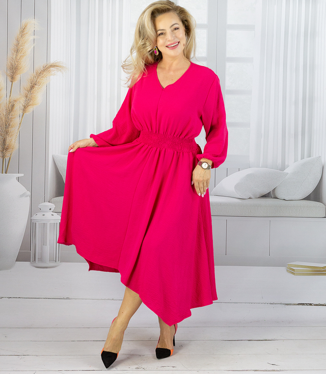 ADELE midi dress with elastic waist and v-neckline