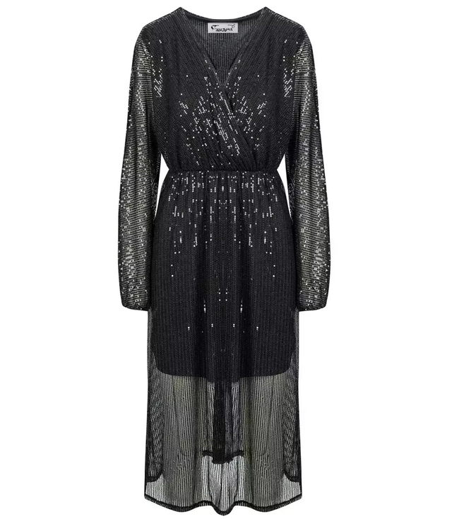 Airy wrap maxi sequin dress